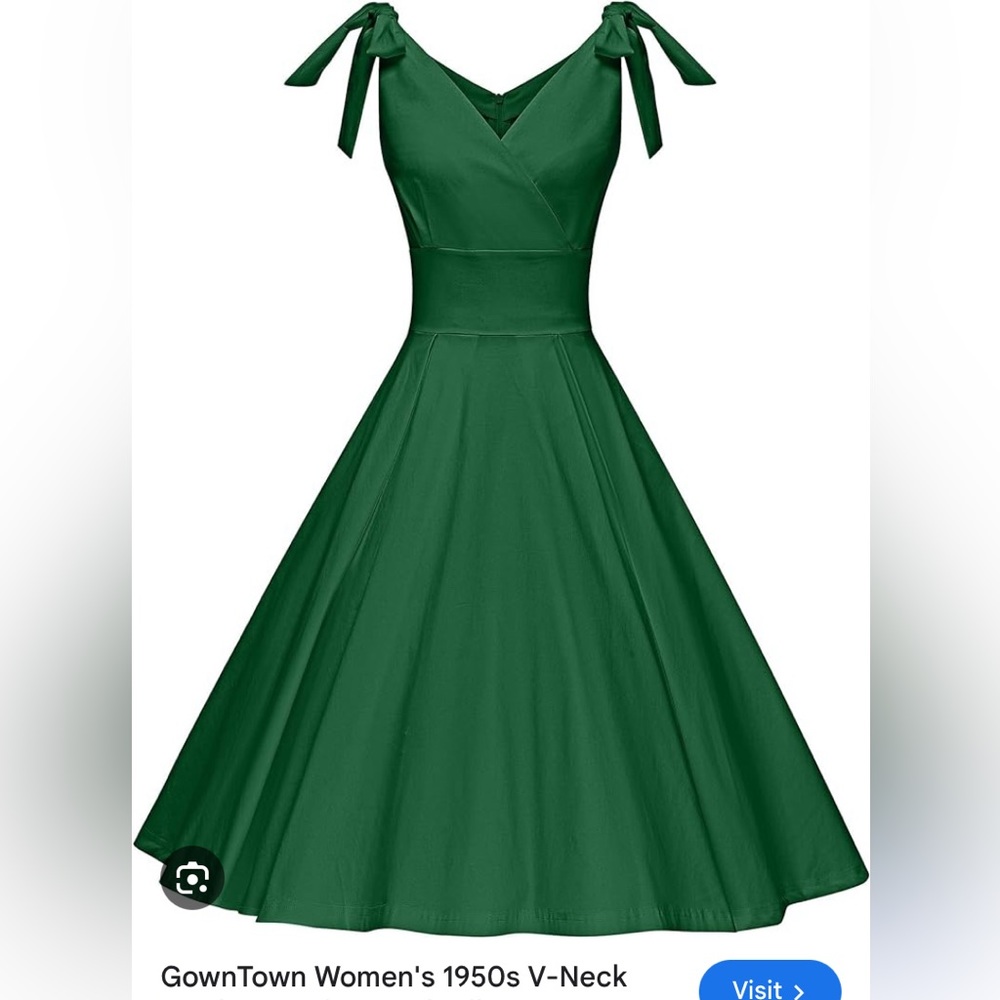 Gowntown Size Large 1950s Bowknot V-Neck Swing Dress